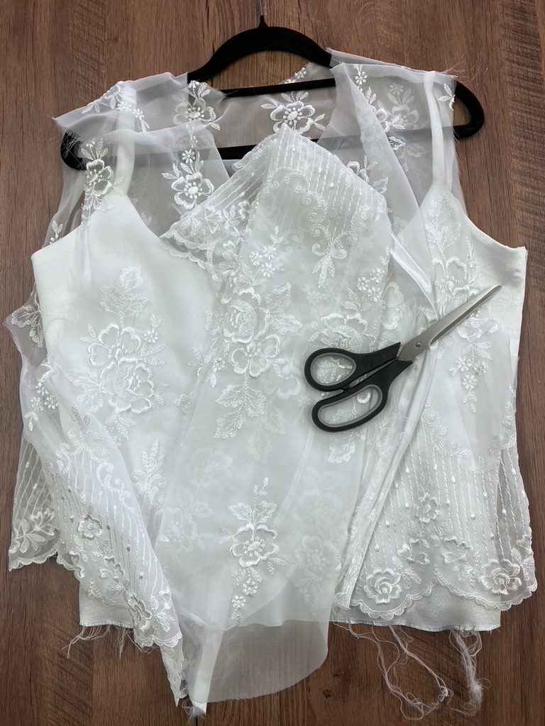 Lace bodice laid flat before assembly