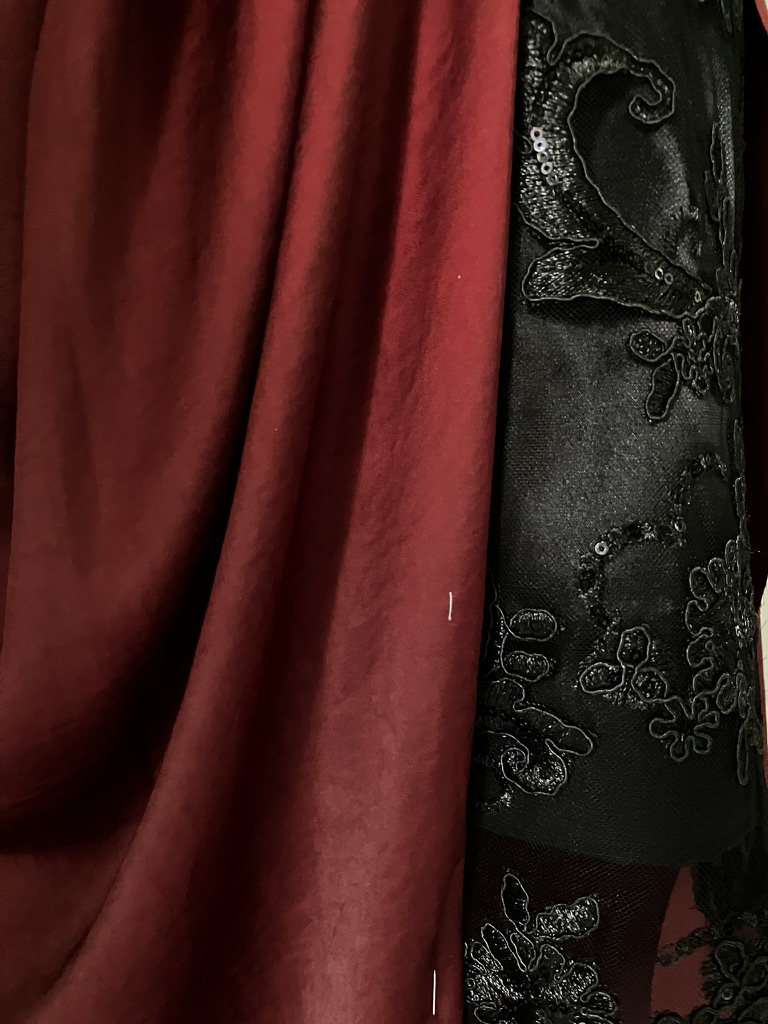 Wine linen and beaded black cloth
