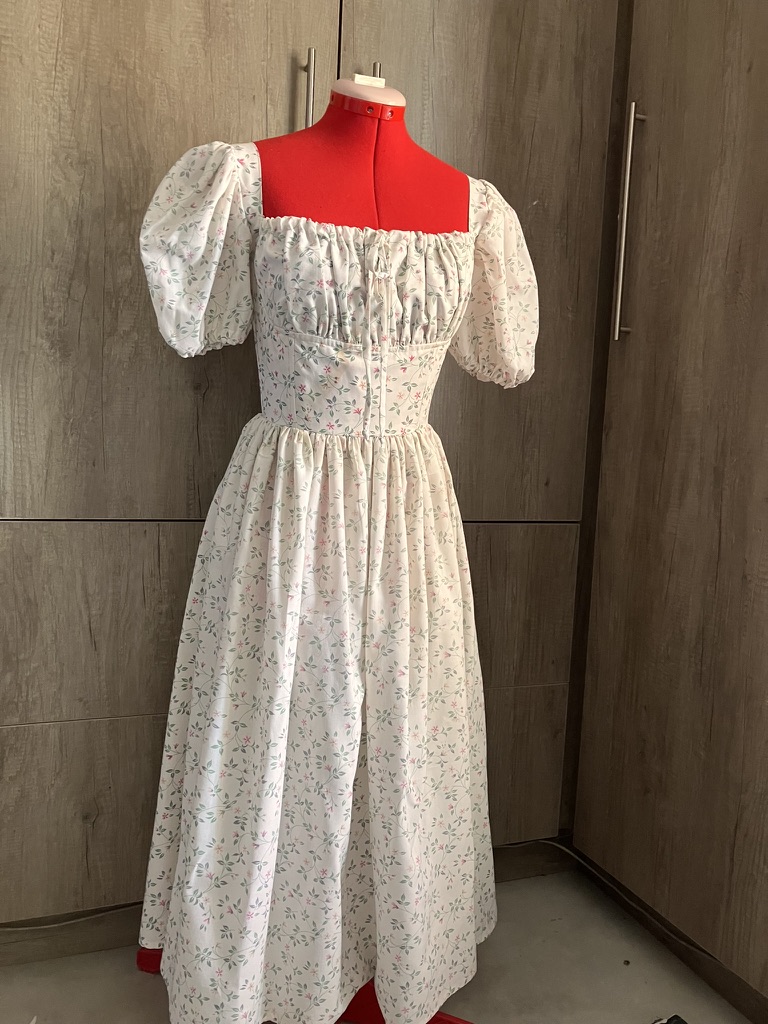 Cream sprigged dress remade
