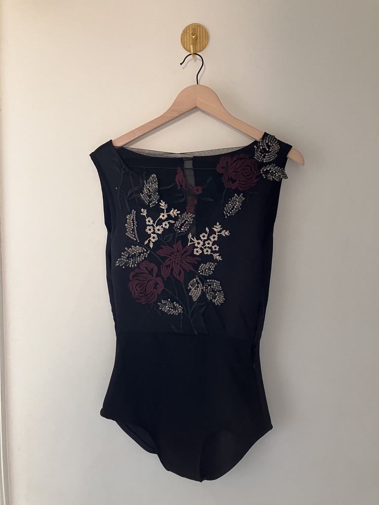 Navy top with rose embroidery
