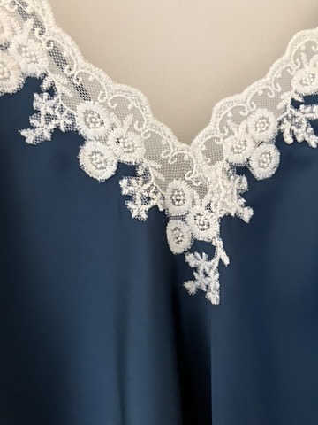 Ivory guipure lace on navy satin