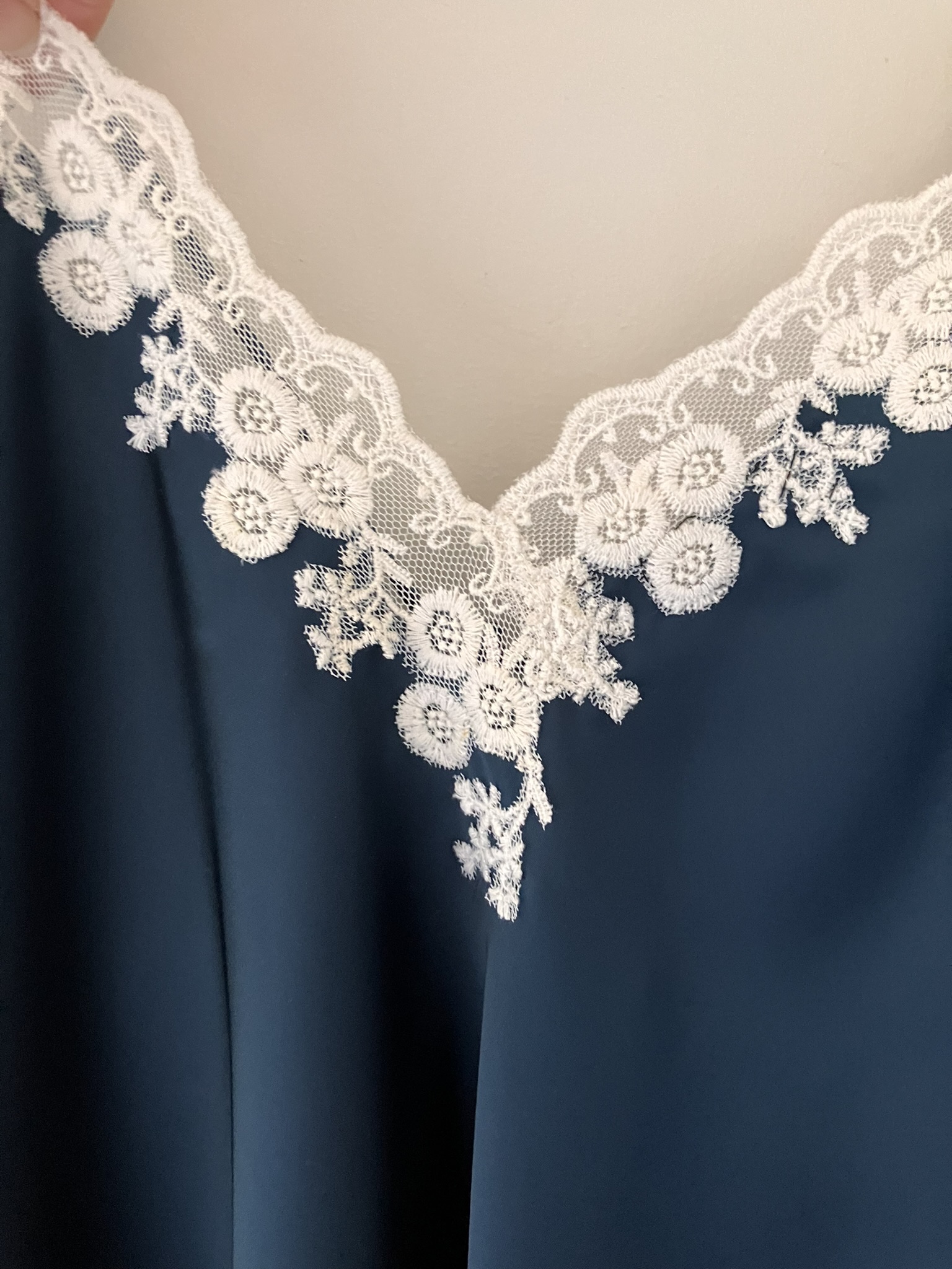 Ribbon tie on champagne satin and lace