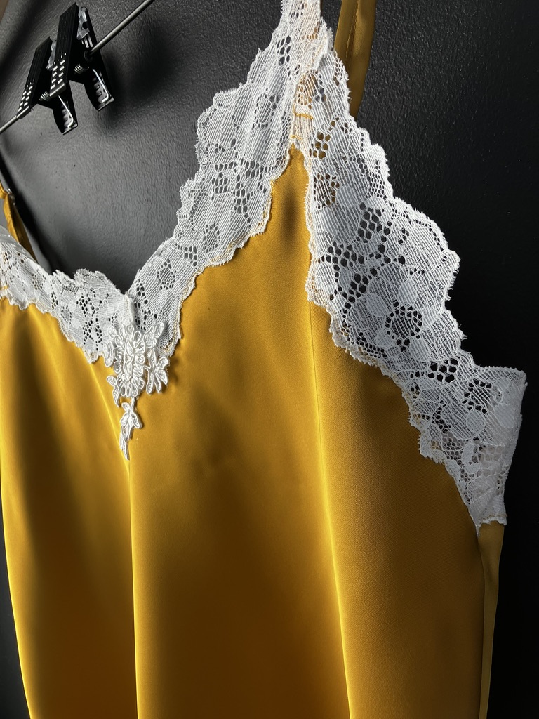 Dark satin slip with lace panel